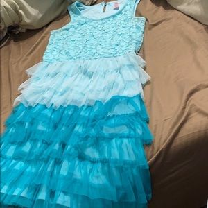 Blue ruffled and lace dress